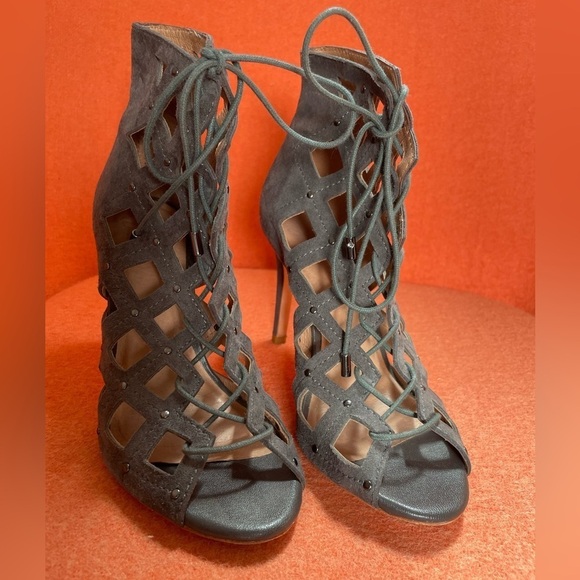 Anthropologie JOIE Cayla Studded Suede Cage Lace Up Bootie, Gray Slate 36.5 6.5 - Picture 10 of 12